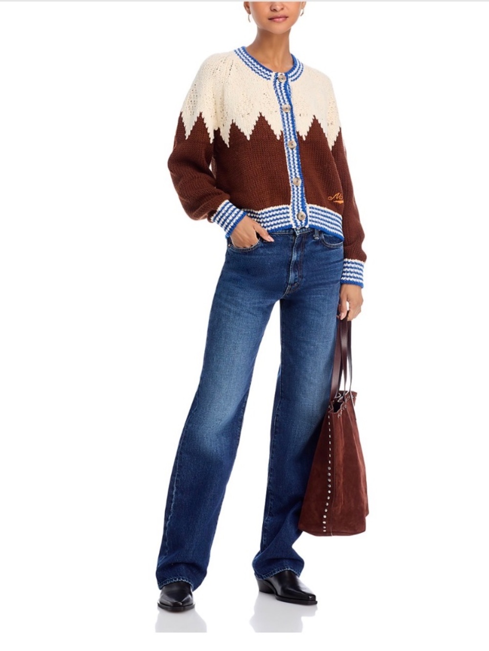 MOTHER The Raglan Zigzag-Print Knitted Cotton Cardigan size XS